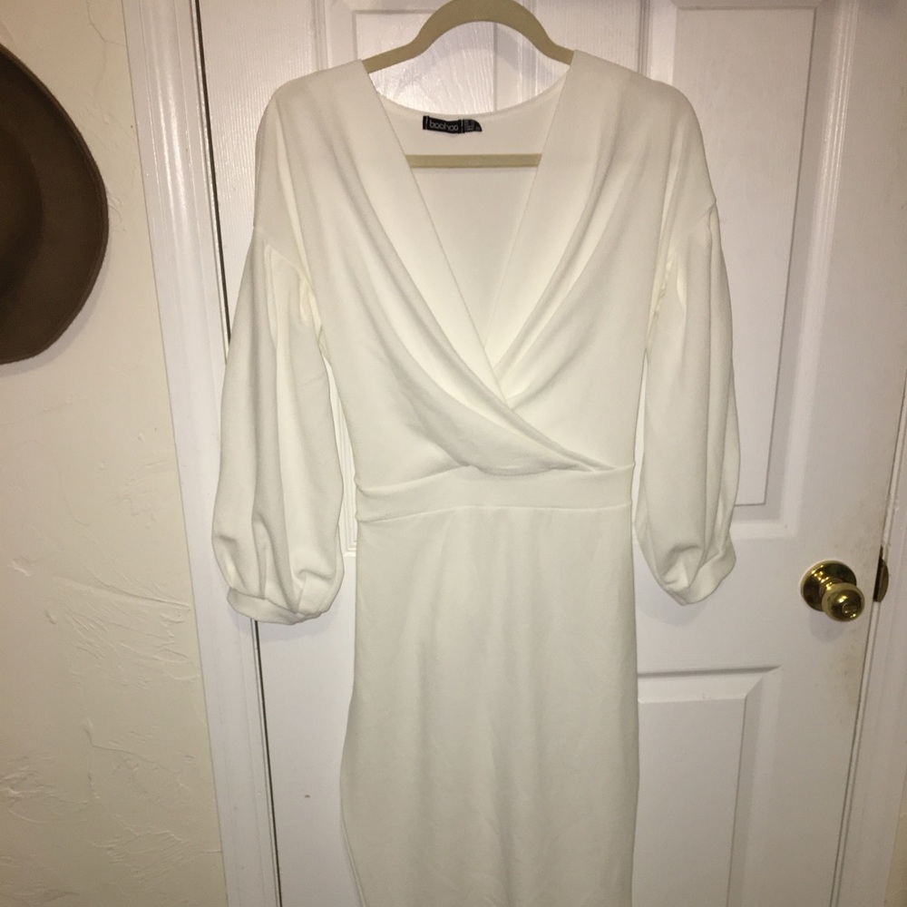 Tall Off The Shoulder Wrap Midi Bodycon Dress